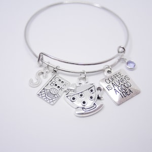 Coffee charm bracelet Coffee bangle Cookbook bangle Coffee cup charms Chef bracelet Pastry chef Chef jewelry Coffee addict Coffee jewelry