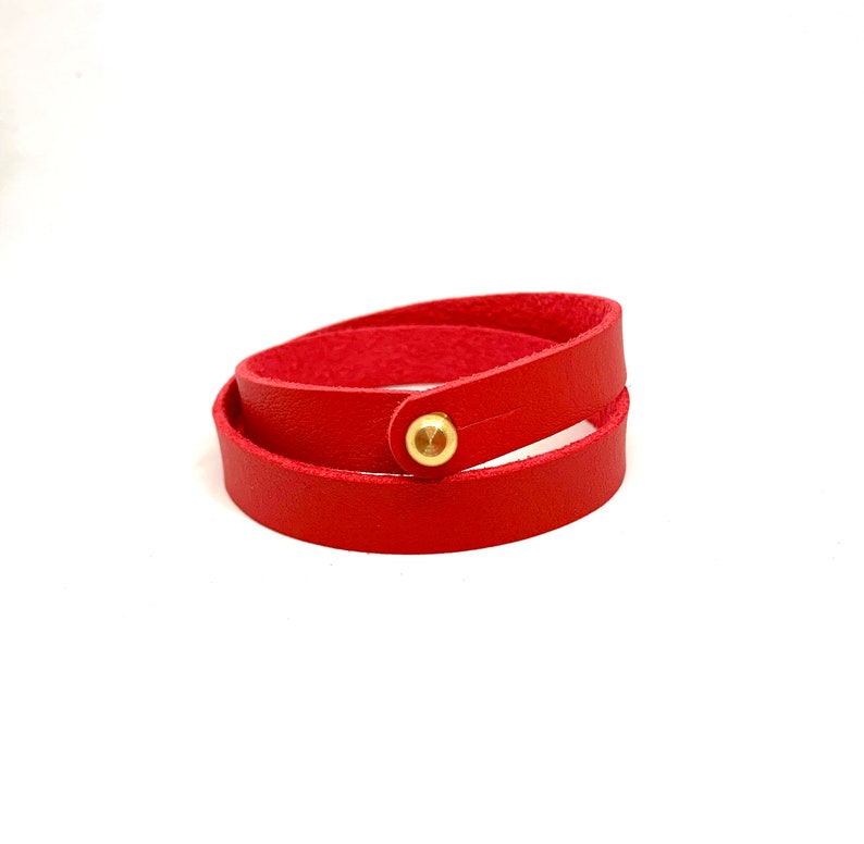 Red Leather Bracelet Minimalist style Double Bracelet Leather Jewelry Wrap Leather Cuff Bracelet for Women Unisex Bracelet Gift for women image 1