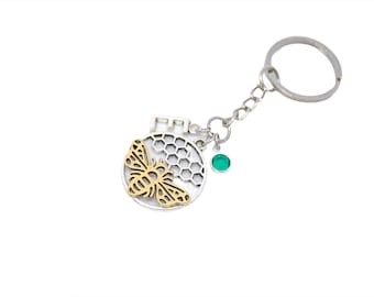 Bee Keyring Honeycomb Bumblebee Honey Bee Worker Bee Manchester Personalised Keyring Initial Swarovski Birthstone Crystal Honeycomb Keyring