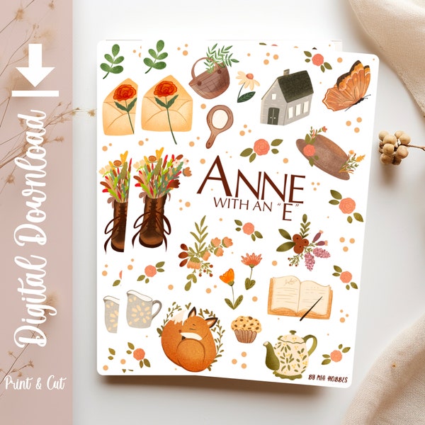 PRINTABLE Anne of Green Gables  Sticker Sheet, Anne With an E Sticker Sheet  By Mia Hobbes