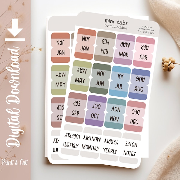 PRINTABLE Mini Hobonichi Tab Stickers , Hobonichi Colors Tab Sticker For Hobonichi Cousin And Weeks or any planner By Mia Hobbes