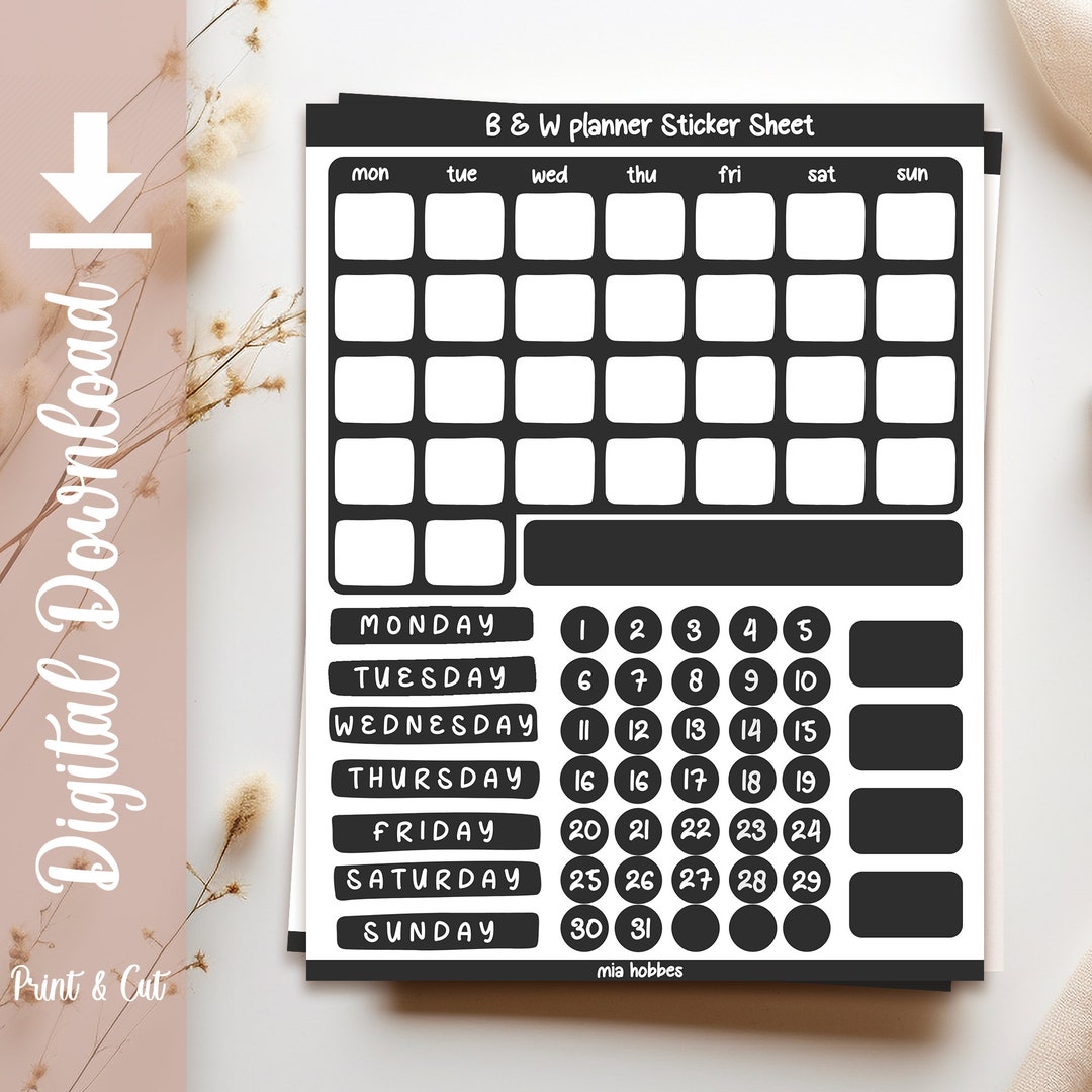 Black and White Printable Planner Sticker Black and White - Etsy