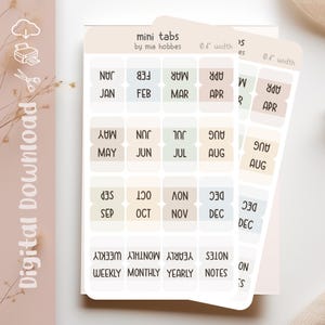 Adesivos Mini Hobonichi Tab IMPRIMÍVEIS, Adesivo de Aba de Cor Neutra para Hobonichi Cousin And Weeks ou qualquer planejador Por Mia Hobbes