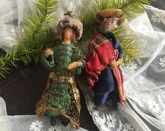 2 alte Krippenfiguren Figuren aus Wachs Holz Draht Krippe Vintage Weihnachten Christmas