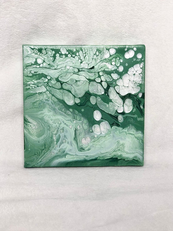 Acrylic Pour Green Forest Green Sage Monochrome Acrylic Painting