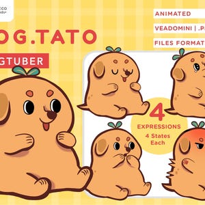 PNGtuber Potato, Twitch 2D Avatar, Animated PNGtuber, vtuber PNGtuber, Cute Dog PNGtuber, Animal PNGtuber, Dog PNGtuber, 2D Vtuber Avatar