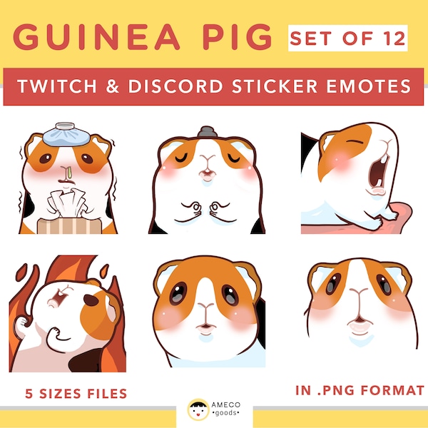 Cute Sticker Set Guinea Pig Discord Twitch Emotes Sticker Guinea Pig Twitch Discord Emotes Kawaii Cavia Emotes Twitch Discord Sticker Set