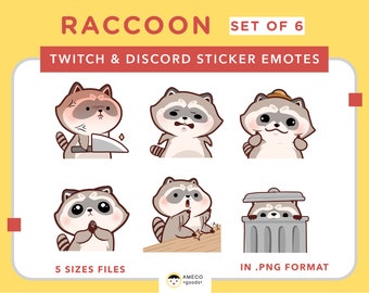 Niedliche Waschbär Digital Sticker Emotes Set: PNG Format Emoji