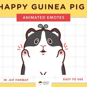 Emoticono animado de conejillo de indias feliz, pegatina animada de conejillo de indias con un lindo giro, emoticono GIF de conejillo de indias con un lindo dibujo animado, pegatina animada fácil de usar para Vtuber