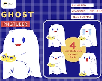 PNGtuber Ghost Gamer Avatar for Twitch Vtuber: Veadotube Format Easy to Use