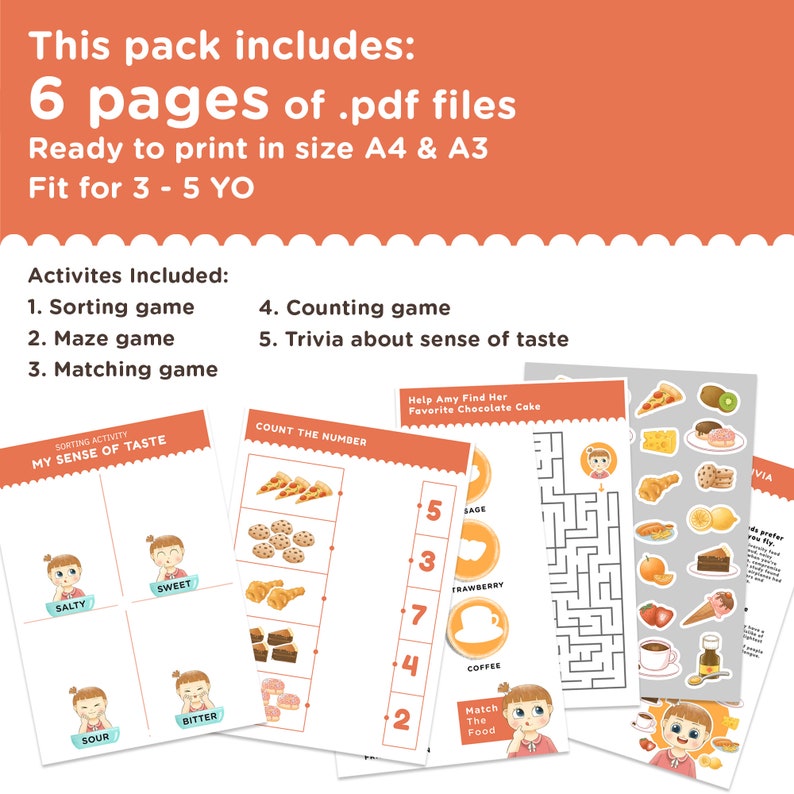 Sense of Taste Activity Sheet Toddler Preschool Matching Activity ...