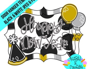 TEMPLATE: happy new year door hanger template, celebration door hanger template
