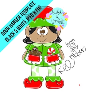TEMPLATE: Christmas door hanger templates, elf door hanger templates, elf with ribbon legs door hanger template