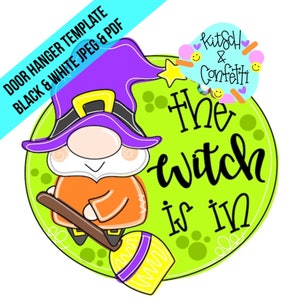 TEMPLATE: Halloween door hanger template, Halloween gnome door hanger template, witch door hanger template