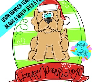 TEMPLATE: Christmas door hanger template, Christmas happy pawlidays dog door hanger template, golden doodle door hanger template