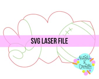 May include: SVG laser file design of a heart shape with a football inside. The heart is outlined in red and the football is outlined in green. The text "SVG LASER FILE" is in white on a pink background.