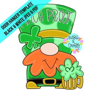 TEMPLATE: St Patricks day door hanger template, St Patricks Day gnome door hanger template, Leprechaun gnome door hanger template