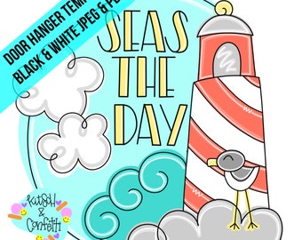 TEMPLATE: Summer door hanger template, beach door hanger template,  light house door hanger template