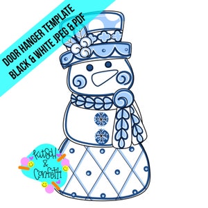 TEMPLATE: Christmas door hanger template, winter door hanger template, chinoiserie snowman door hanger template