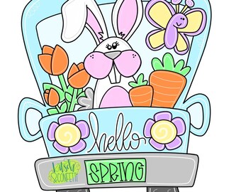 TEMPLATE: Spring door hanger template, Spring bunny door hanger template, Easter bunny door hanger template, Hello Spring door hanger temp