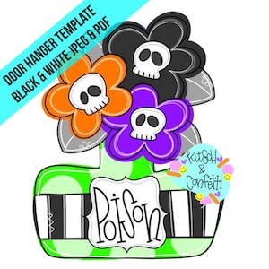 TEMPLATE: Halloween door hanger template,  poison door hanger template, skull door hanger template, skeleton door hanger template