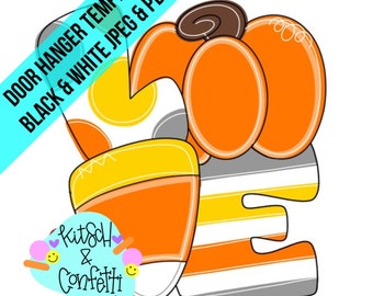 TEMPLATE: Fall door hanger template, pumpkin door hanger template, candy corn door hanger template, Halloween door hanger template