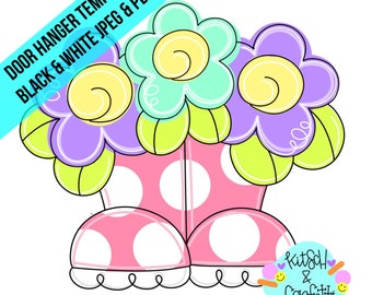 TEMPLATE: Spring door hanger template,  rainboots door hanger template