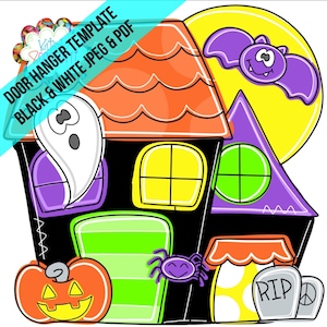 TEMPLATE: Halloween door hanger template,  haunted house door hanger template, ghost door hanger template