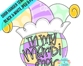 TEMPLATE: Mardi Gras door hanger template, disco ball door hanger template, jester hat door hanger template