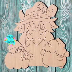 WOODEN BLANK CUTOUT: Halloween door hanger blank, Highland cow wooden cutout
