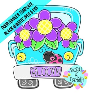 TEMPLATE: Spring truck door hanger template, Summer truck door hanger template, flower truck door hanger template