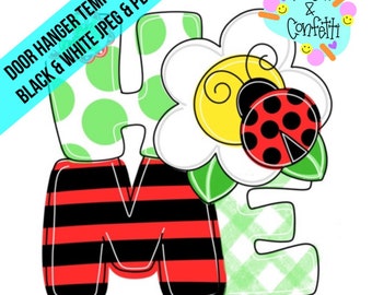 TEMPLATE: Spring door hanger template, ladybug door hanger template, flower door hanger template, Summer door hanger template