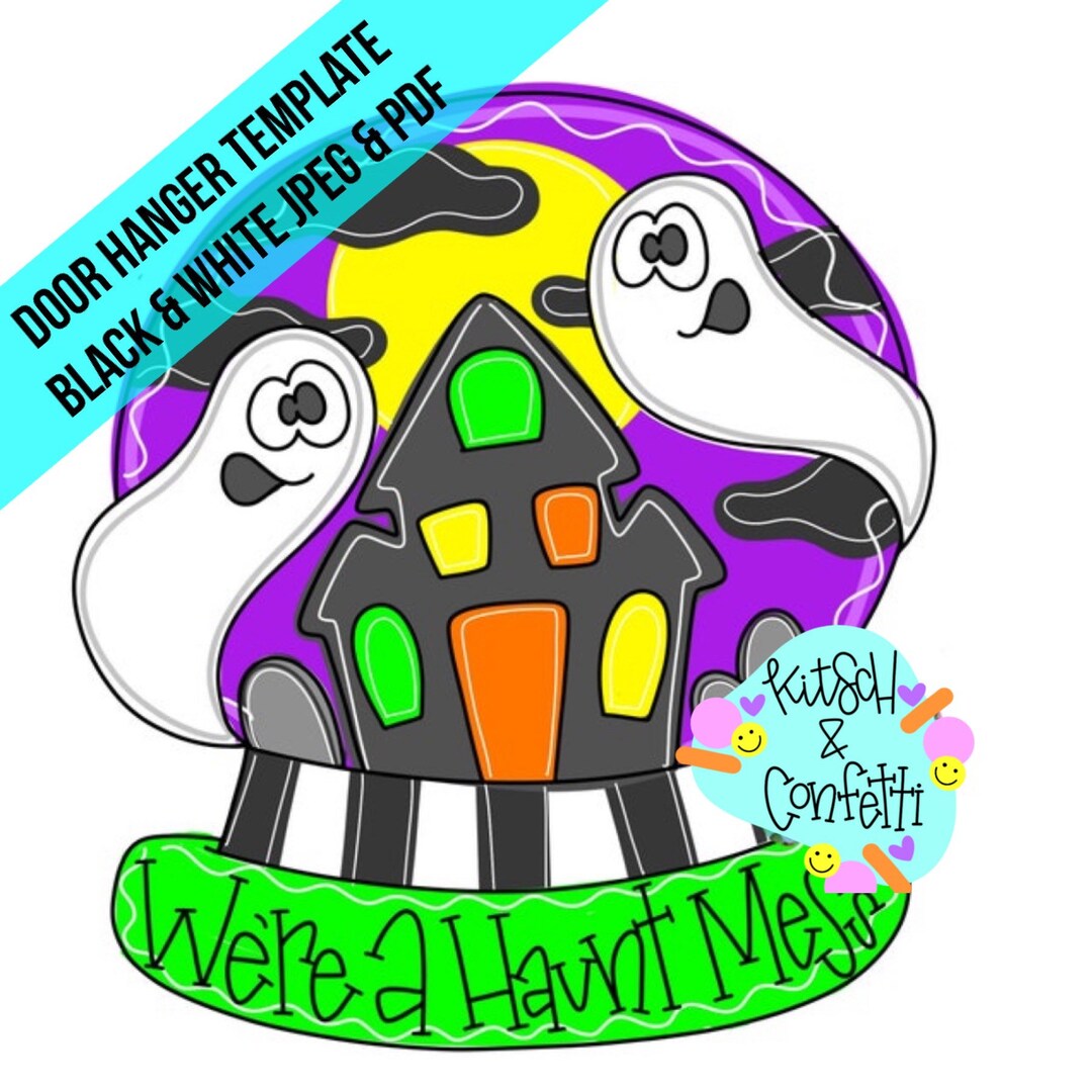 TEMPLATE: Halloween Door Hanger Template, Haunted House Door Hanger ...