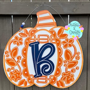 MADE TO ORDER: Chinoiserie pumpkin door hanger, fall door hanger