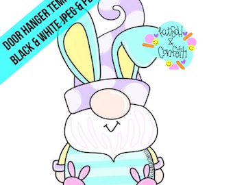 TEMPLATE: Easter gnome door hanger template, Easter bunny door hanger template, Gnome bunny door hanger template, Spring door hanger templat