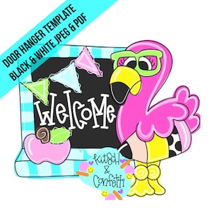 TEMPLATE: teacher door hanger template, classroom door hanger template, flamingo door hanger template, flamingo classroom decor template