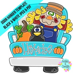 TEMPLATE: Fall truck door hanger template, scarecrow door hanger template
