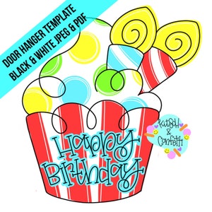 TEMPLATE: cupcake door hanger template, birthday door hanger template, digital door hanger template