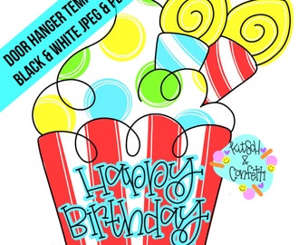 TEMPLATE: cupcake door hanger template, birthday door hanger template, digital door hanger template