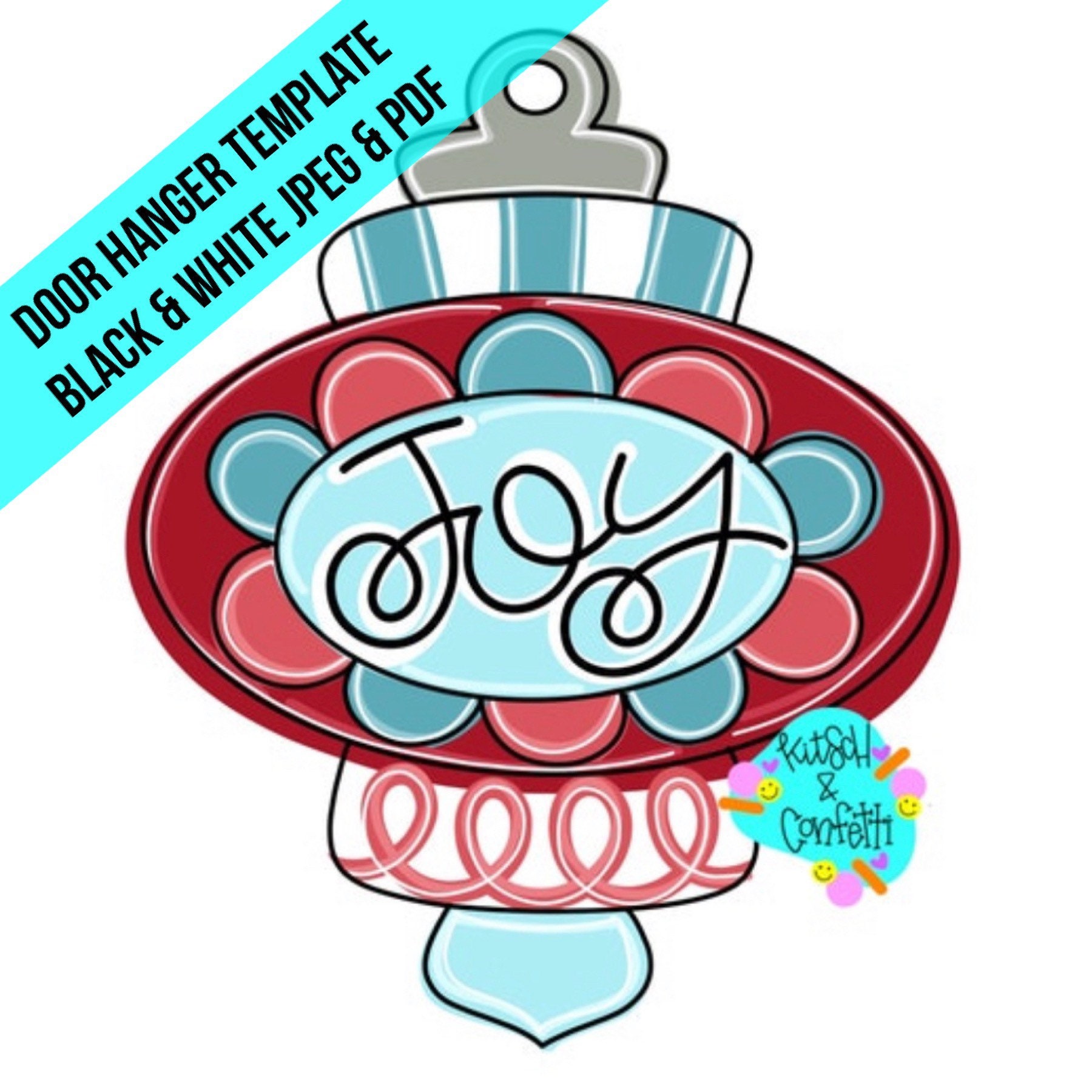 TEMPLATE: Christmas ornament door hanger template, Joy door hanger template