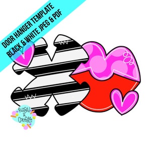 TEMPLATE: Valentine&#39;s Day door hanger template, XO door hanger template, lips door hanger template