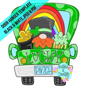 TEMPLATE: St Patricks day truck door hanger template, St Patricks Day gnome door hanger template, Leprechaun gnome door hanger template