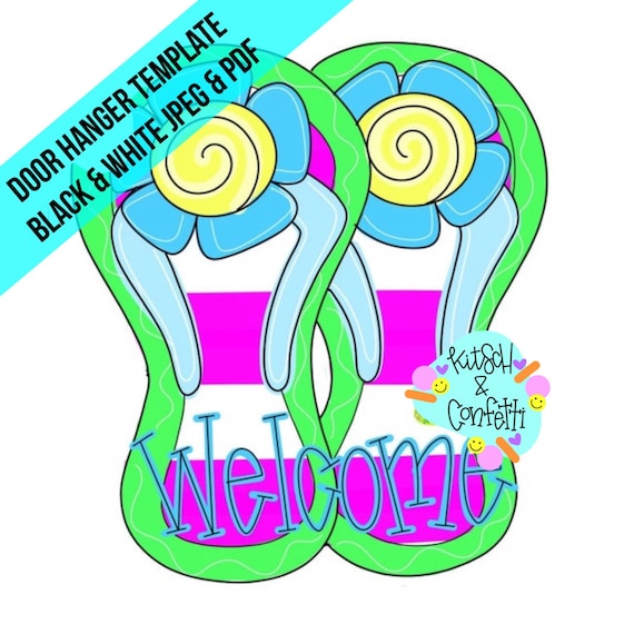 TEMPLATE: Summer door hanger template, flipflop door hanger template, hello summer door hanger template, welcome door hanger template