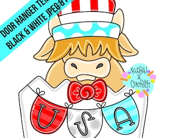 MALL: Mall för dörrhängare för 4 juli, mall för patriotisk dörrhängare, mall för dörrhängare med ko, mall för dörrhängare för USA