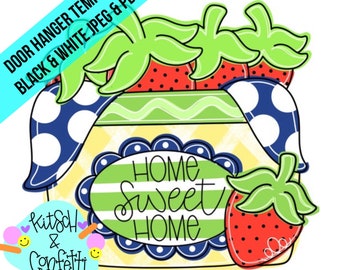 TEMPLATE: strawberry door hanger template, Spring door hanger template, Summer door hanger template