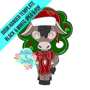 TEMPLATE: Christmas donkey door hanger template, wreath door hanger template, santa door hanger template
