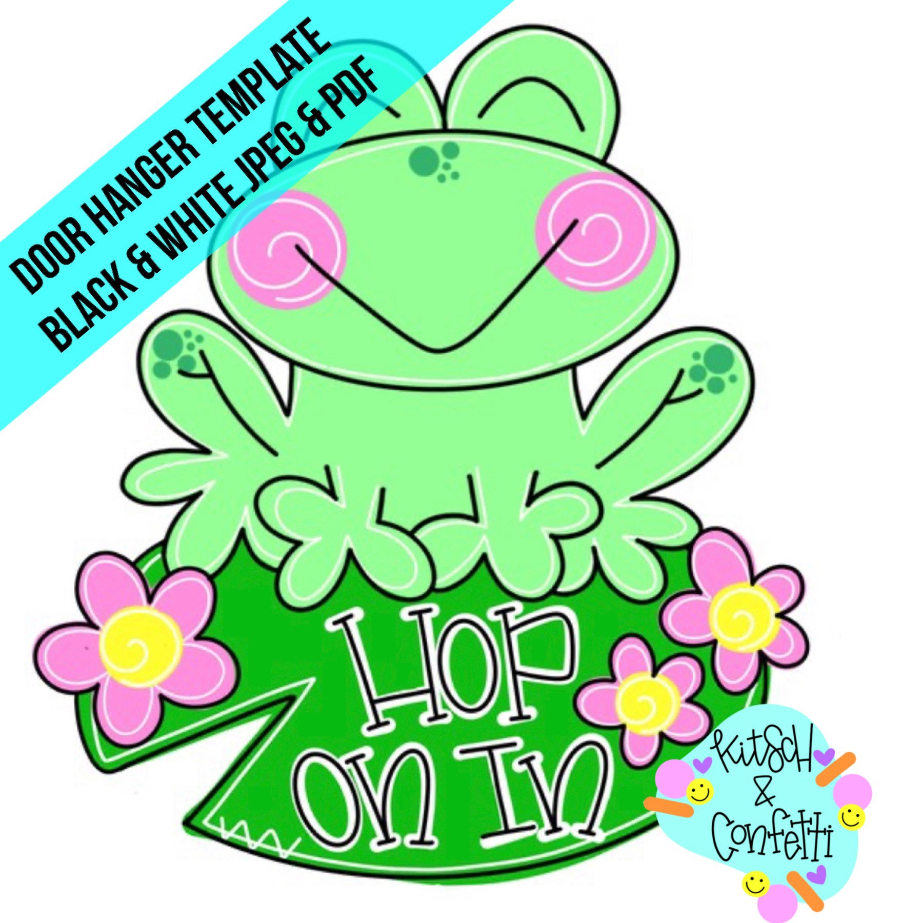TEMPLATE: Spring door hanger template, frog door hanger template, lilypad door hanger template
