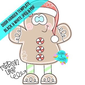 DOOR HANGER TEMPLATE: Christmas door hanger template, gingerbread man template, ribbon leg door hanger template