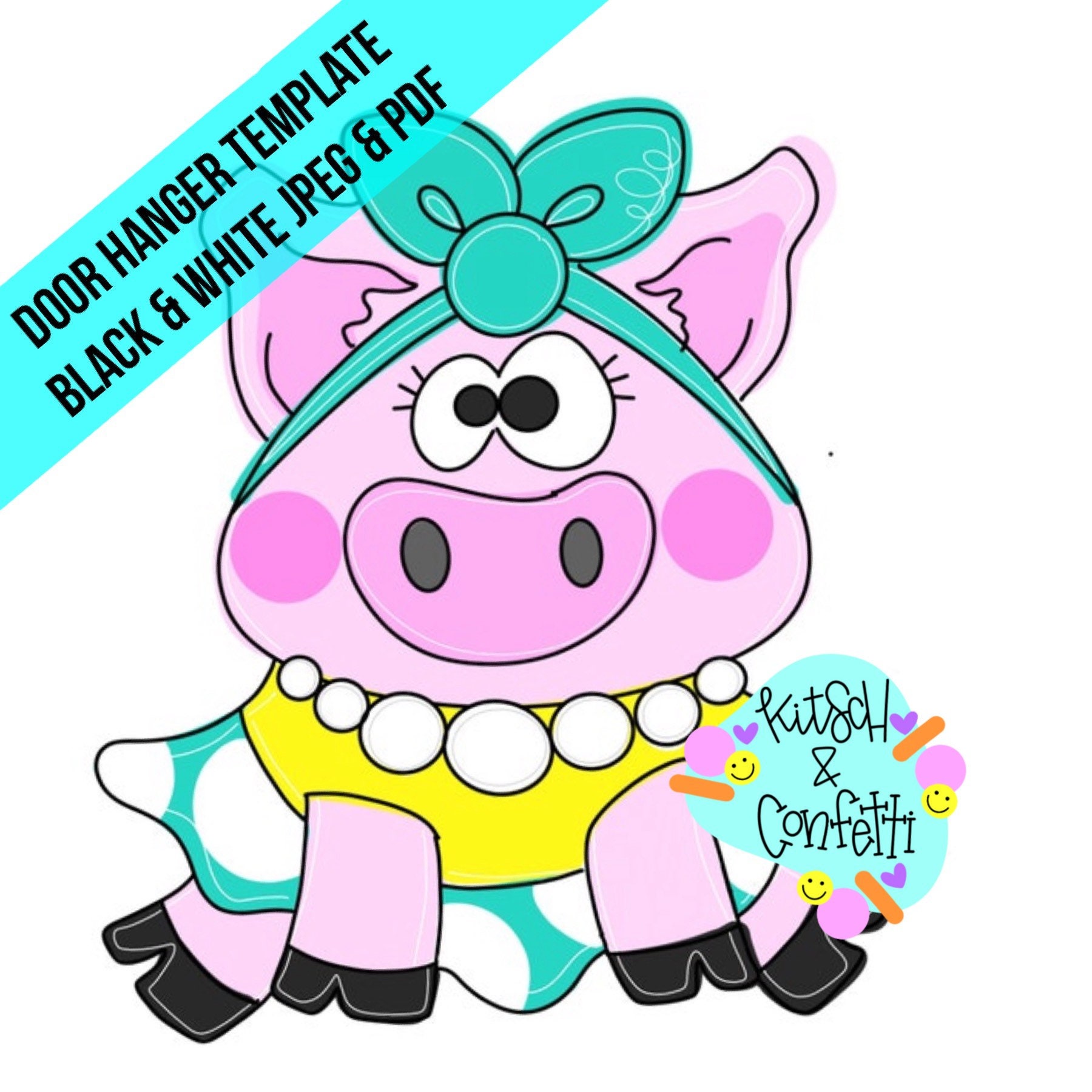 TEMPLATE: pig door hanger template, farm door hanger template, country door hanger template, summer door hanger template