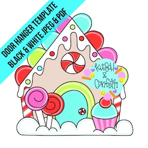 TEMPLATE: Christmas door hanger template, gingerbread house door hanger template, candy door hanger template